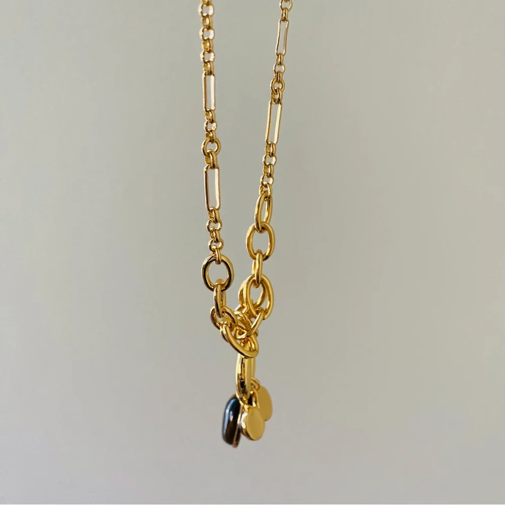 $88 NWT Madewell Semiprecious Tiger's Eye Lapis Stone Gold Chain Charm Necklace - Picture 9 of 12